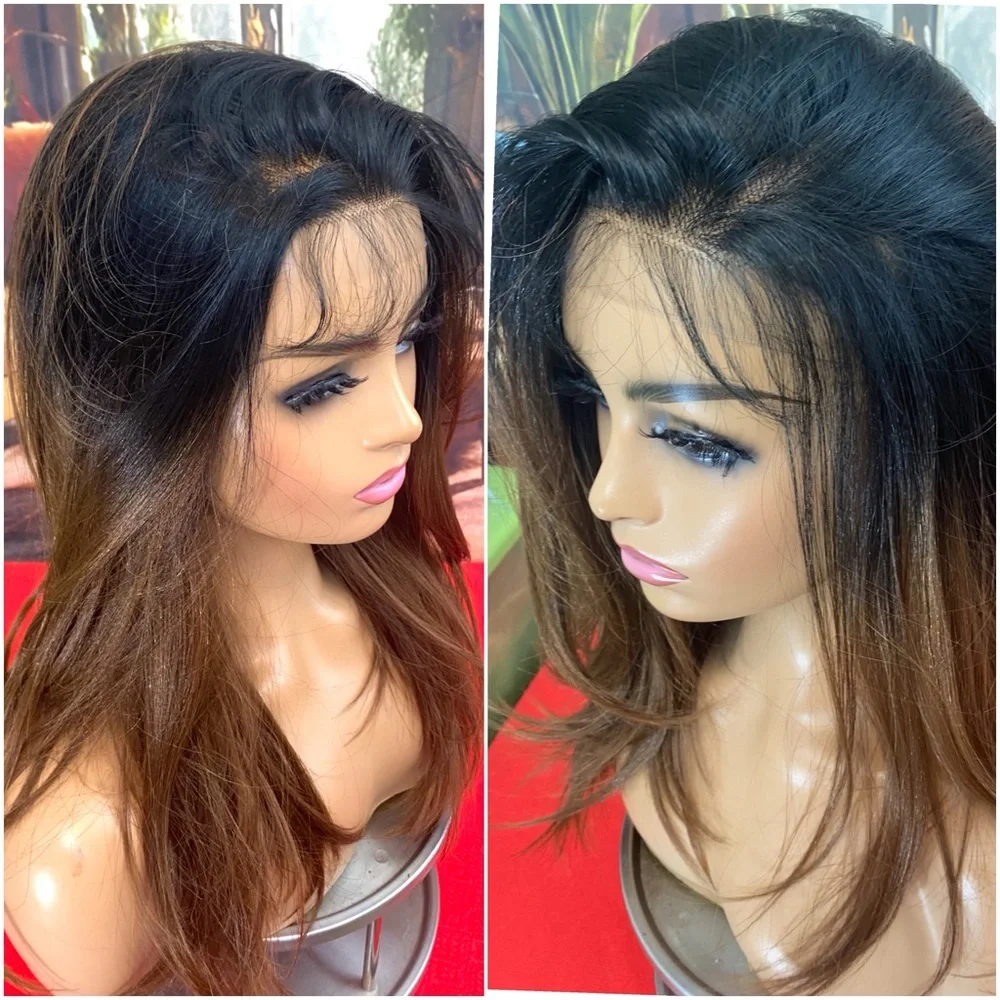 Black brunette, free part full lace front wig